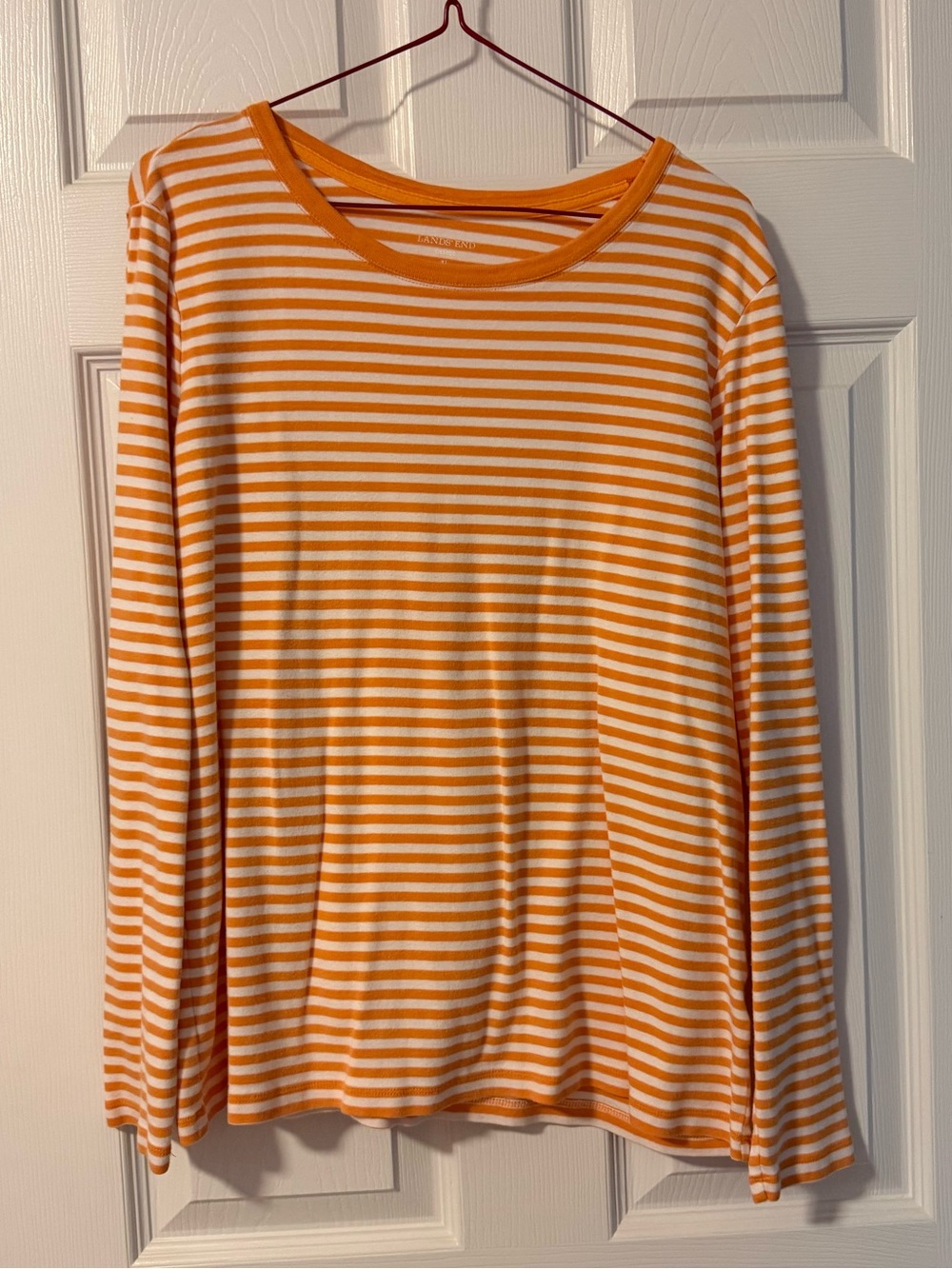 Lands End Women’S Orange and White Stripe Long-Sleeve Tee